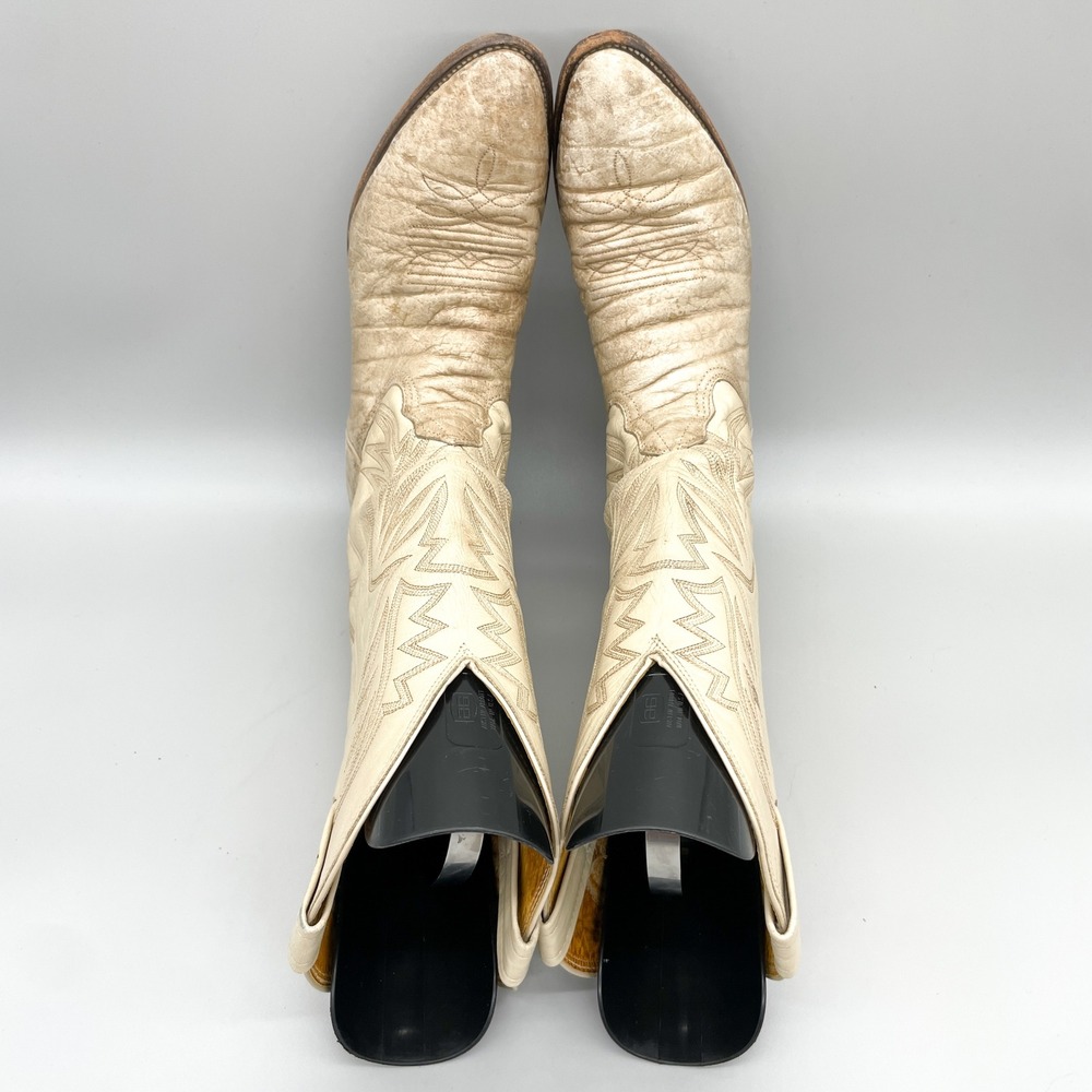 VTG Nocona Mens 9 D Cape Buffalo Bull Neck Leather Western Cowboy Boots Cream - Picture 8 of 15